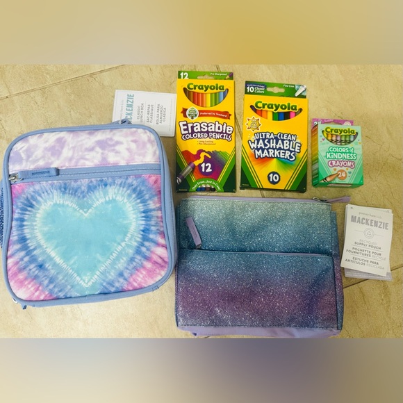 Pottery Barn Kids Mackenzie Heart Tie-Dye Lunch Box, Supplies Pouch, & Crayola - Picture 3 of 14